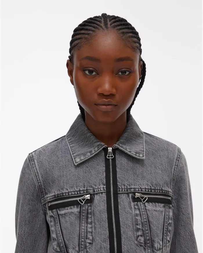 Women Cropped Femme Trucker Jean Jacket Acc Concrete Stone Helmut Lang Jackets