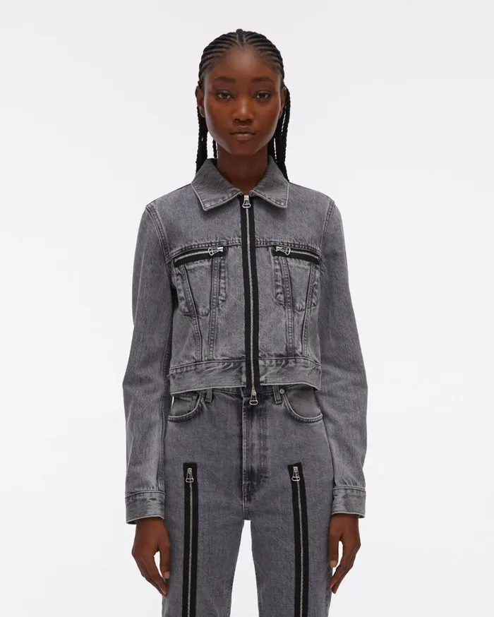 Women Cropped Femme Trucker Jean Jacket Acc Concrete Stone Helmut Lang Jackets