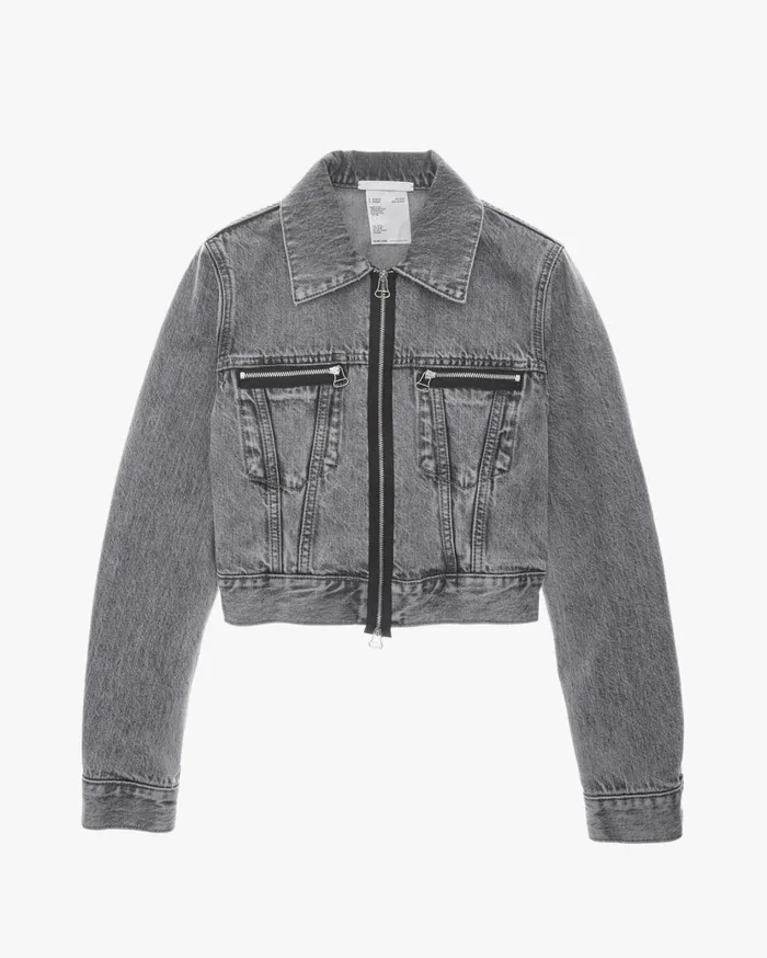 Women Cropped Femme Trucker Jean Jacket Acc Concrete Stone Helmut Lang Jackets