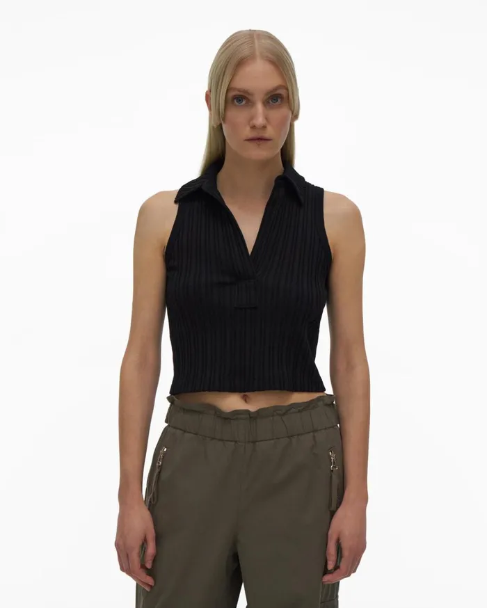 Women Cropped Polo Black Helmut Lang Tops
