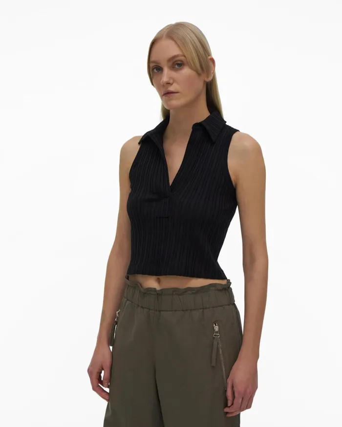 Women Cropped Polo Black Helmut Lang Tops