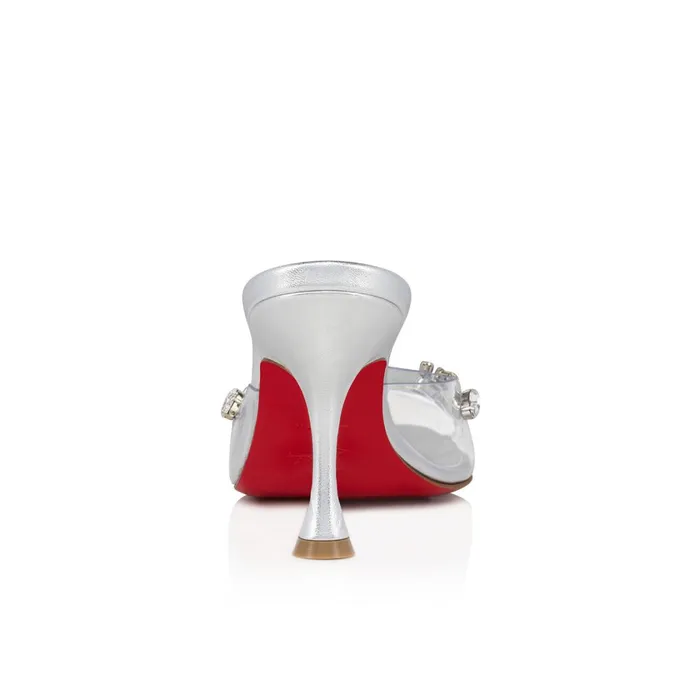 Women Degraqueen 85 Mm Mules 8211 PVC And Iridescent Nappa Leather 8211 Crystal Silver Christian Louboutin Sandals and Slides