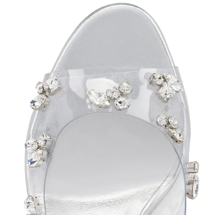 Women Degraqueen 85 Mm Mules 8211 PVC And Iridescent Nappa Leather 8211 Crystal Silver Christian Louboutin Sandals and Slides