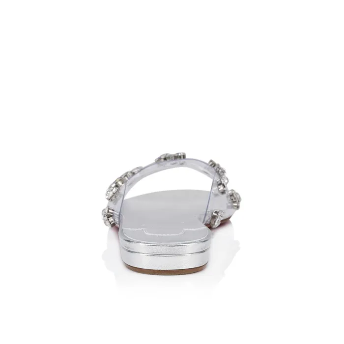 Women Degraqueenie Mules 8211 PVC And Iridescent Nappa Leather 8211 Crystal Silver Christian Louboutin Sandals and Slides