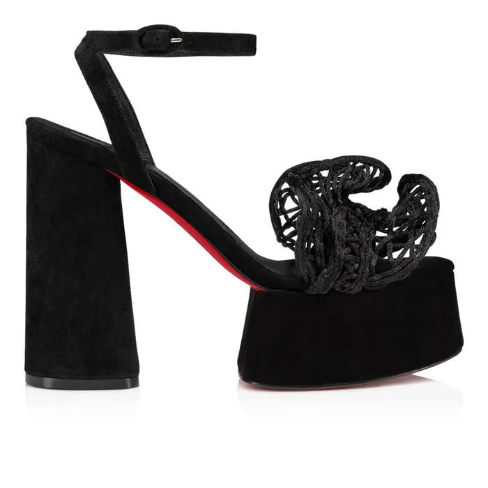 Women Deia Frou Alta 130 Mm Platform Sandals 8211 Fabric And Veau Velours 8211 Black Black Christian Louboutin Sandals and Slides