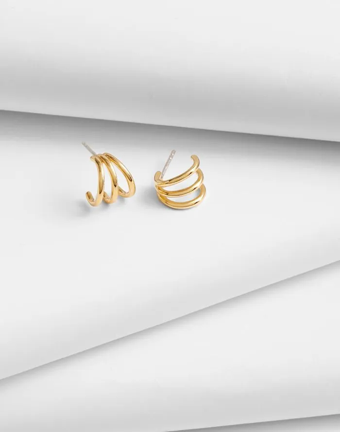 Women DemiFine Triple Ring Huggie Hoop Earrings 14k Gold Madewell Jewelry