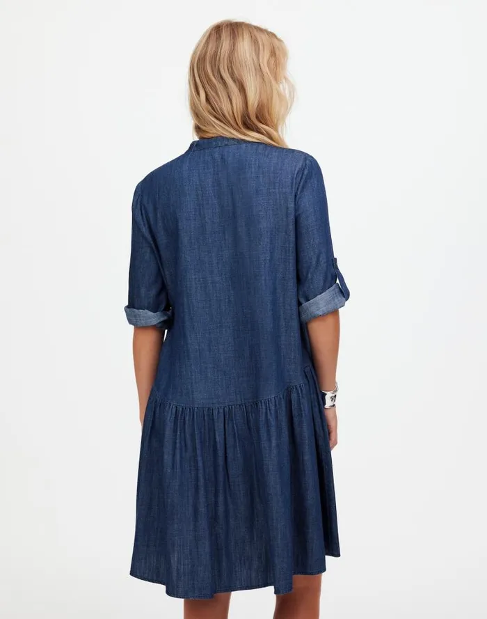 Women Denim ButtonFront Mini Shirtdress Denim Blue Madewell Dresses