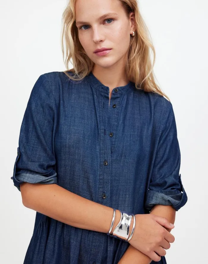 Women Denim ButtonFront Mini Shirtdress Denim Blue Madewell Dresses