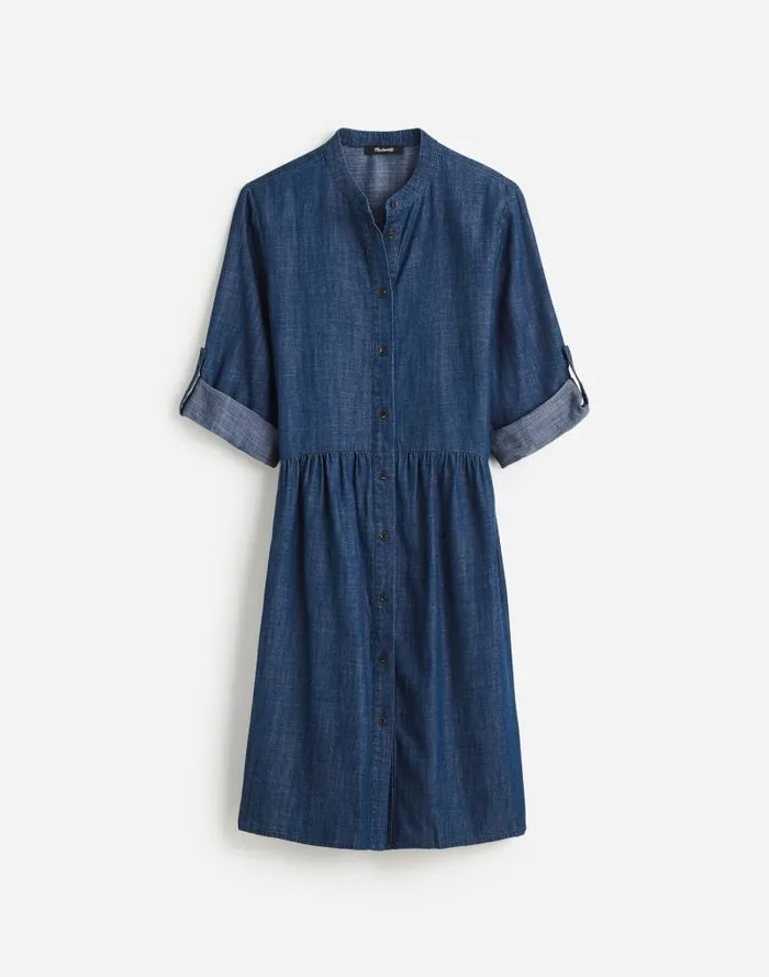 Women Denim ButtonFront Mini Shirtdress Denim Blue Madewell Dresses