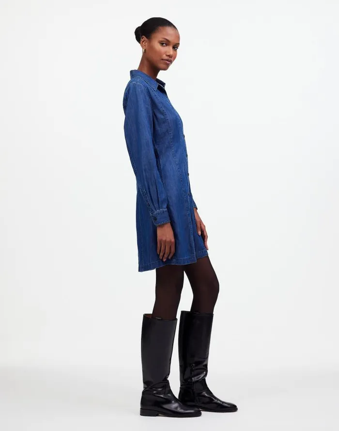 Women Denim Seamed Mini Dress In Clearfield Wash Clearfield Wash Madewell Dresses