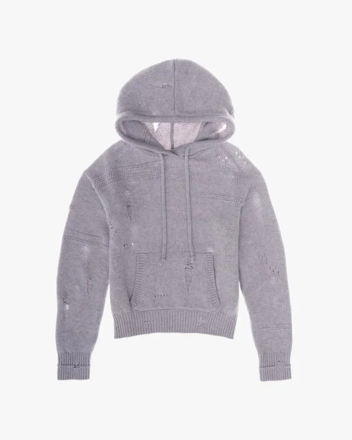 Women Distressed Hoodie Grey Melange Helmut Lang Sweaters