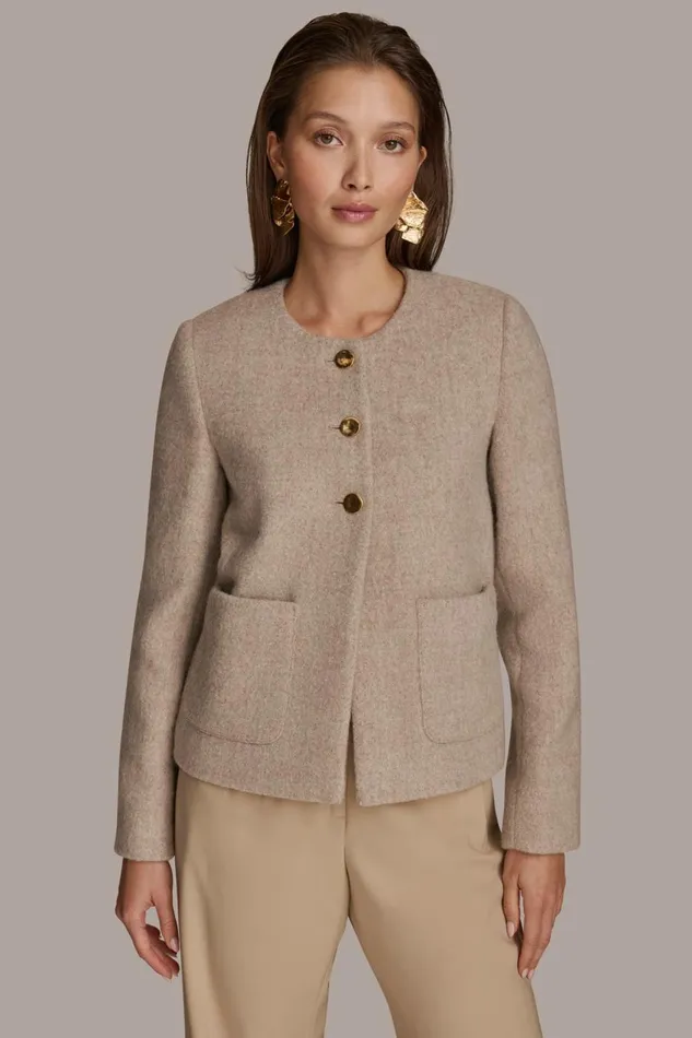Women Donna Karan Blazers BUTTON JACKET WITH POCKETS Beige