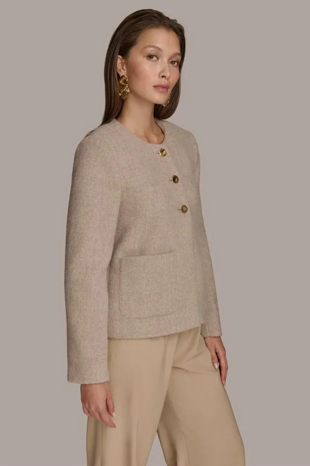 Women Donna Karan Blazers BUTTON JACKET WITH POCKETS Beige
