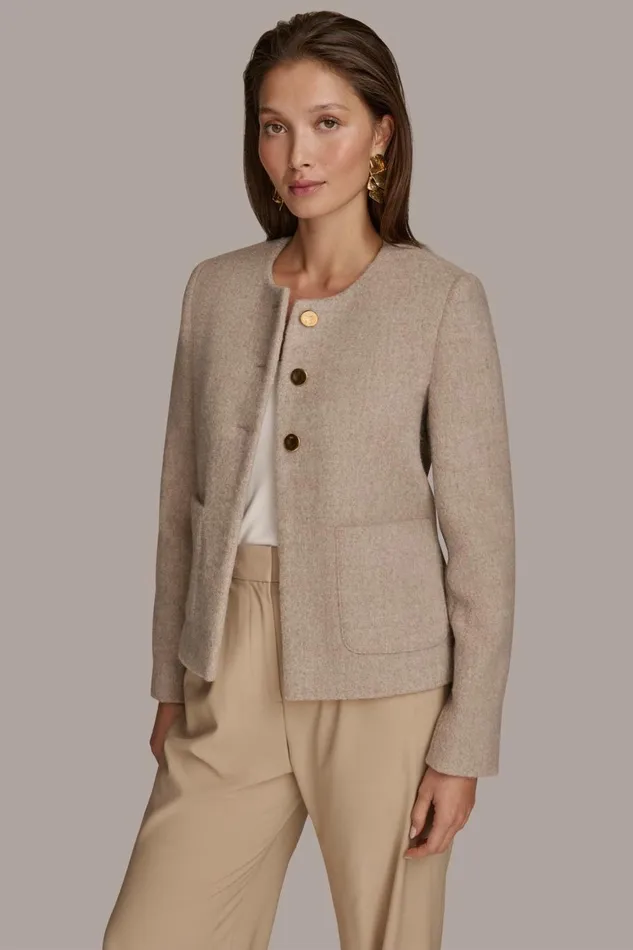 Women Donna Karan Blazers BUTTON JACKET WITH POCKETS Beige