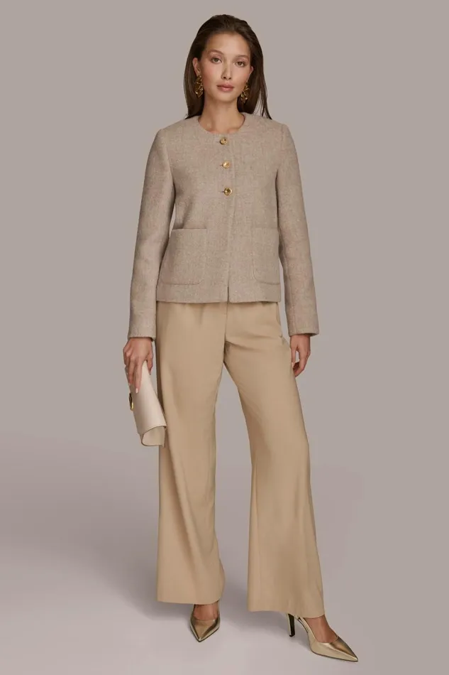 Women Donna Karan Blazers BUTTON JACKET WITH POCKETS Beige