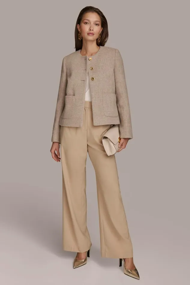 Women Donna Karan Blazers BUTTON JACKET WITH POCKETS Beige