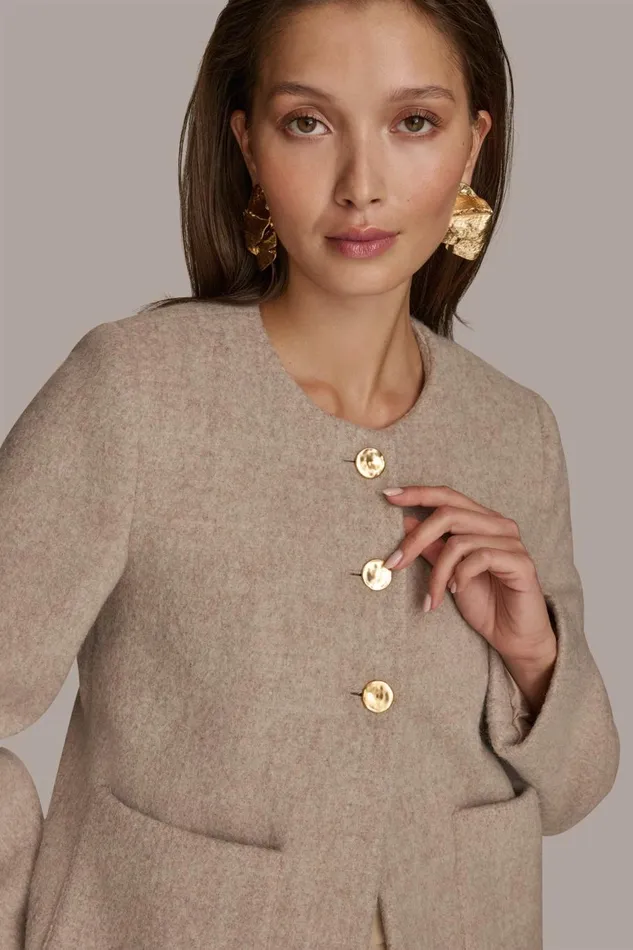 Women Donna Karan Blazers BUTTON JACKET WITH POCKETS Beige