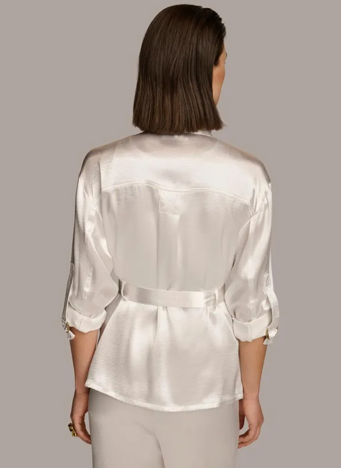 Women Donna Karan Blazers ROLL SLEEVE BELTED JACKET Cream