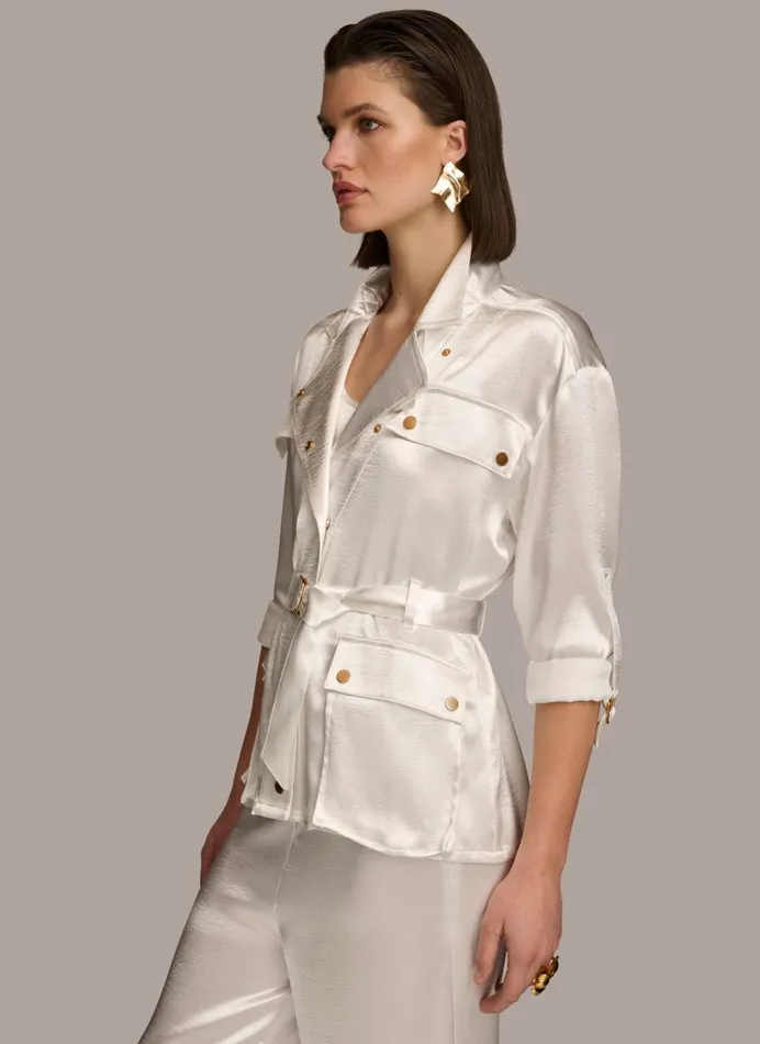 Women Donna Karan Blazers ROLL SLEEVE BELTED JACKET Cream