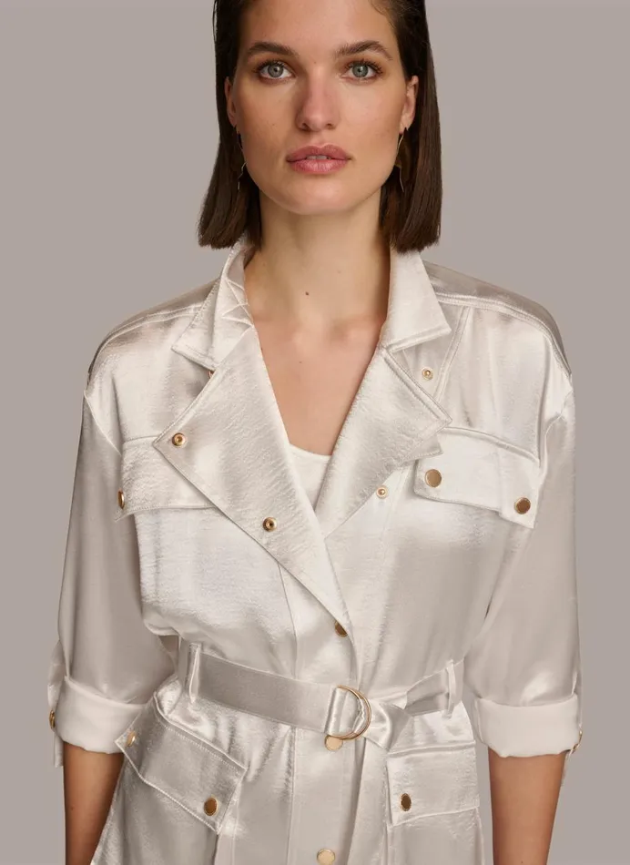Women Donna Karan Blazers ROLL SLEEVE BELTED JACKET Cream