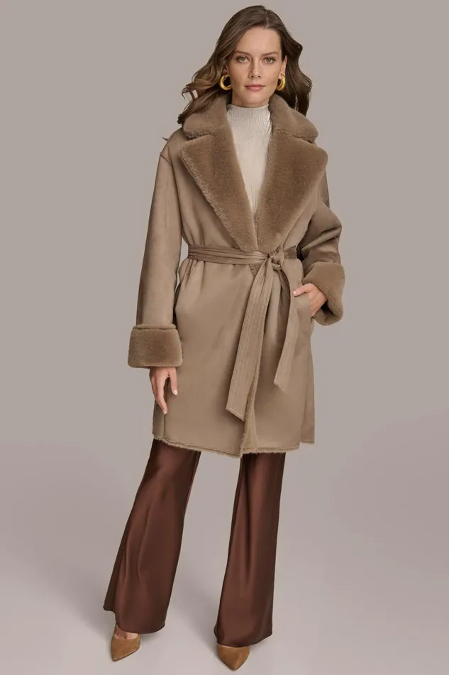 Women Donna Karan Coats And Jackets FAUX SHERPA JACKET Taupe