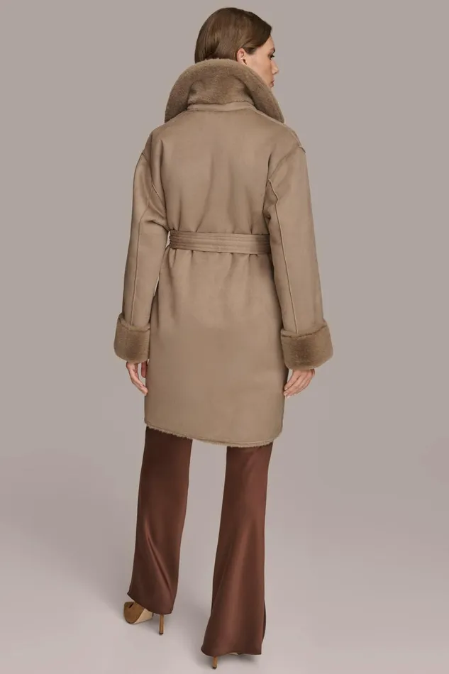 Women Donna Karan Coats And Jackets FAUX SHERPA JACKET Taupe