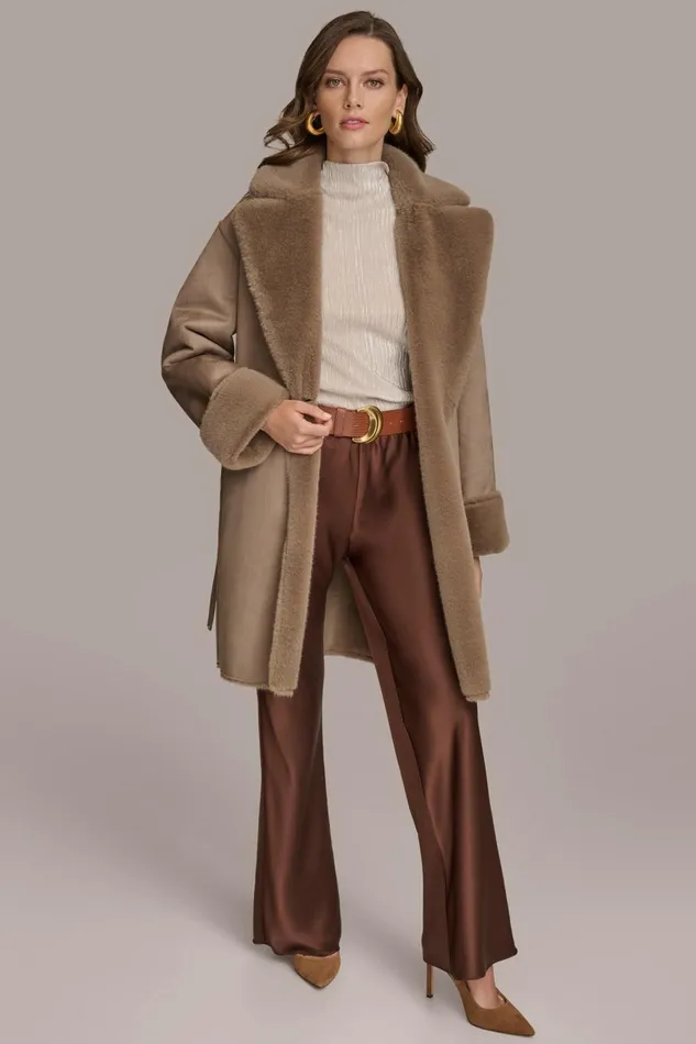 Women Donna Karan Coats And Jackets FAUX SHERPA JACKET Taupe