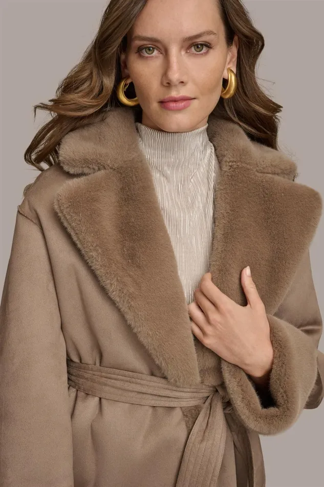 Women Donna Karan Coats And Jackets FAUX SHERPA JACKET Taupe