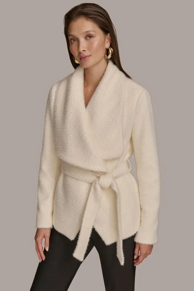 Women Donna Karan Coats And Jackets JACQUARD WRAP JACKET Ivory