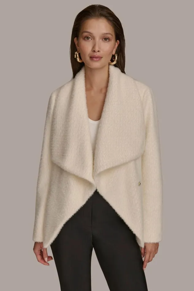 Women Donna Karan Coats And Jackets JACQUARD WRAP JACKET Ivory