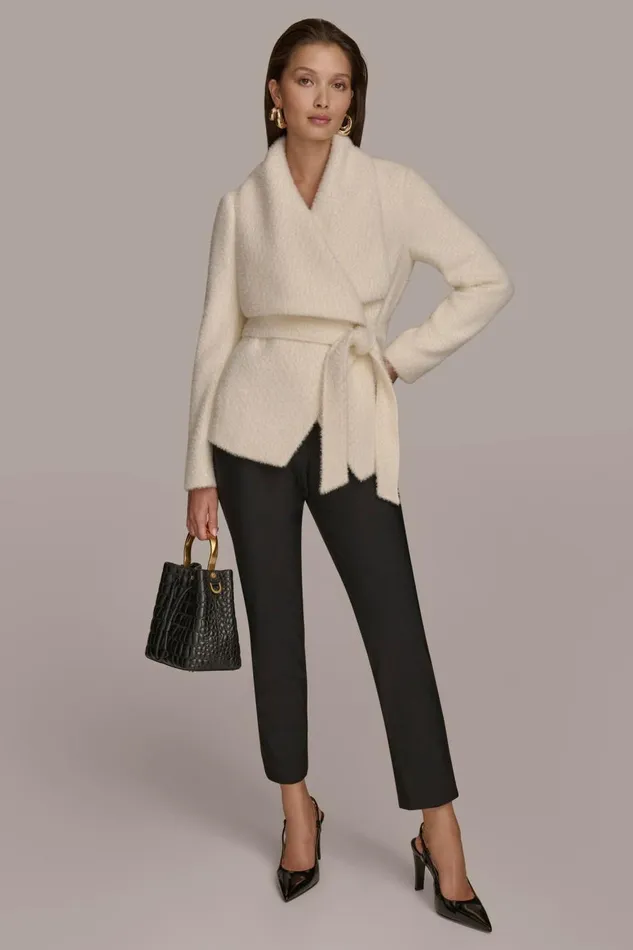 Women Donna Karan Coats And Jackets JACQUARD WRAP JACKET Ivory
