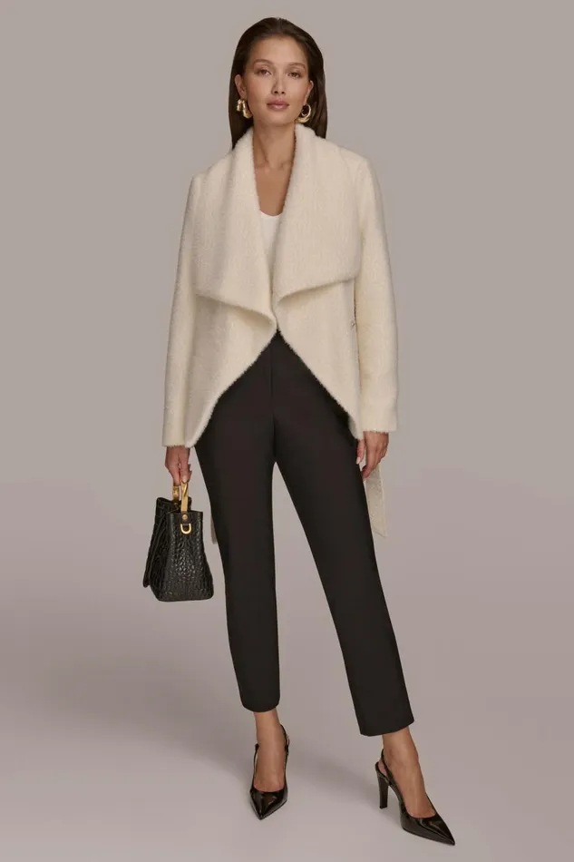 Women Donna Karan Coats And Jackets JACQUARD WRAP JACKET Ivory