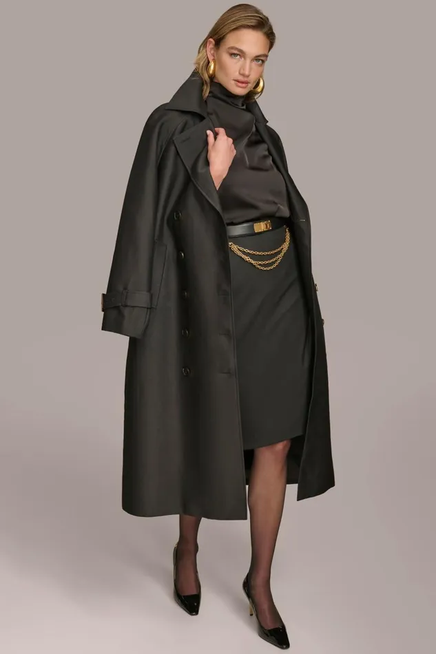 Women Donna Karan Coats And Jackets LIGHT WEIGHT TRENCH Black