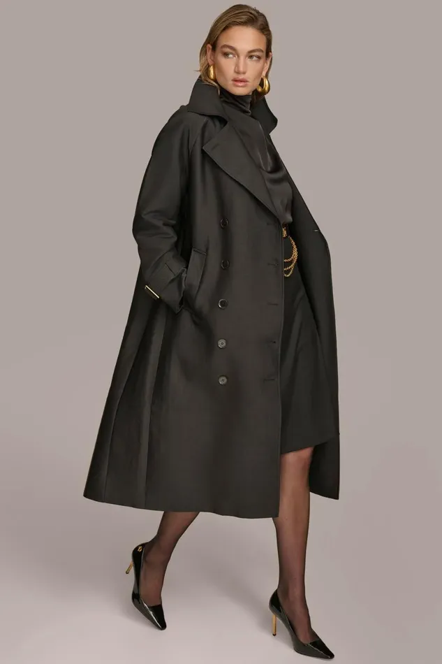 Women Donna Karan Coats And Jackets LIGHT WEIGHT TRENCH Black