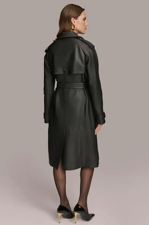 Women Donna Karan Coats And Jackets LONG LEATHER COAT Black
