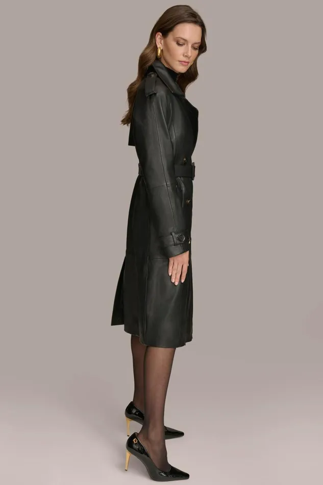 Women Donna Karan Coats And Jackets LONG LEATHER COAT Black