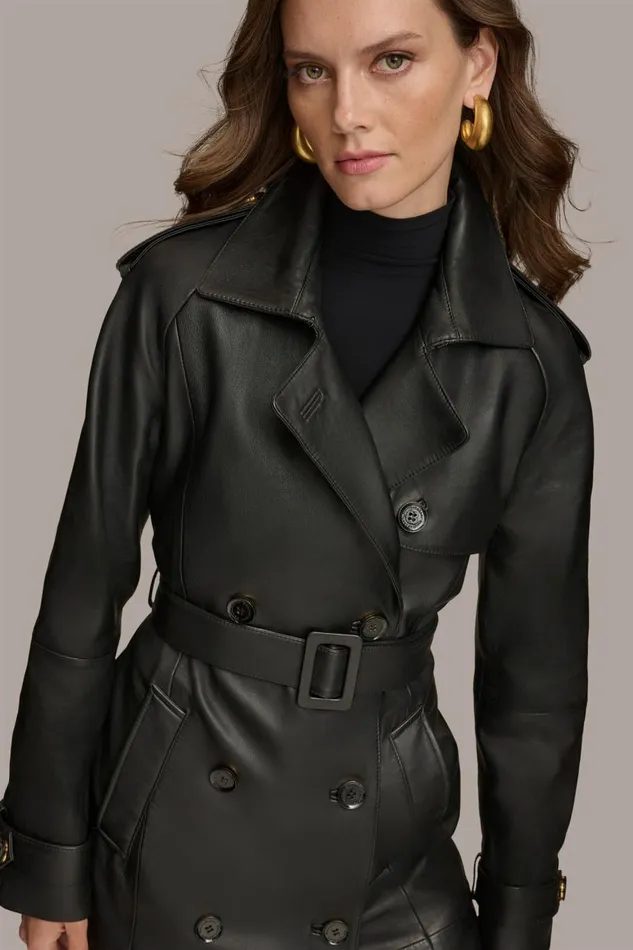 Women Donna Karan Coats And Jackets LONG LEATHER COAT Black