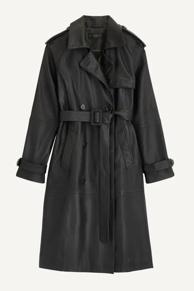 Women Donna Karan Coats And Jackets LONG LEATHER COAT Black