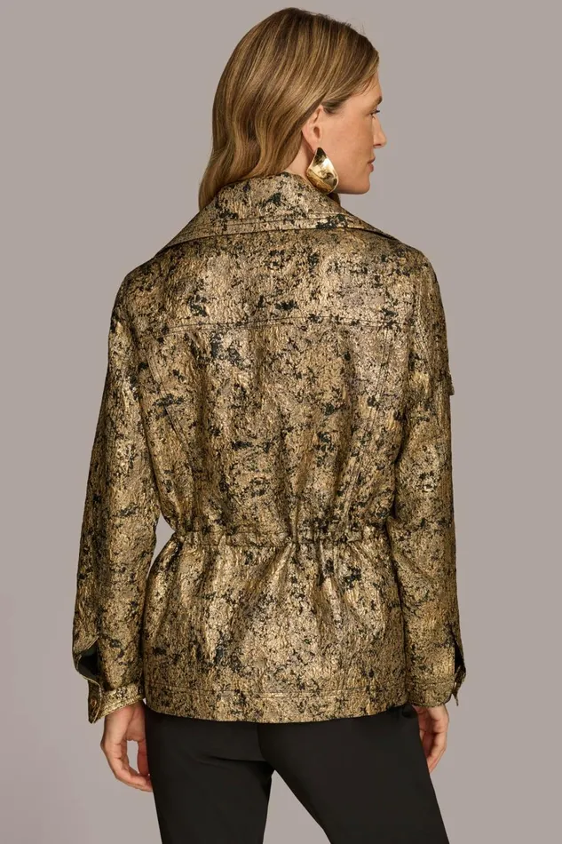 Women Donna Karan Coats And Jackets METALLIC JACQUARD ZIP FRONT JACKET Blackgold Combo