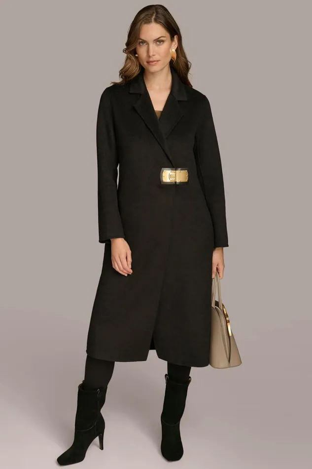 Women Donna Karan Coats And Jackets TAILORED COAT WITH BRUSHED HARDWARE DETAIL Black