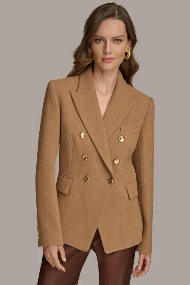 Women Donna Karan Coats And Jackets WOOL BLAZER JACKET Camel