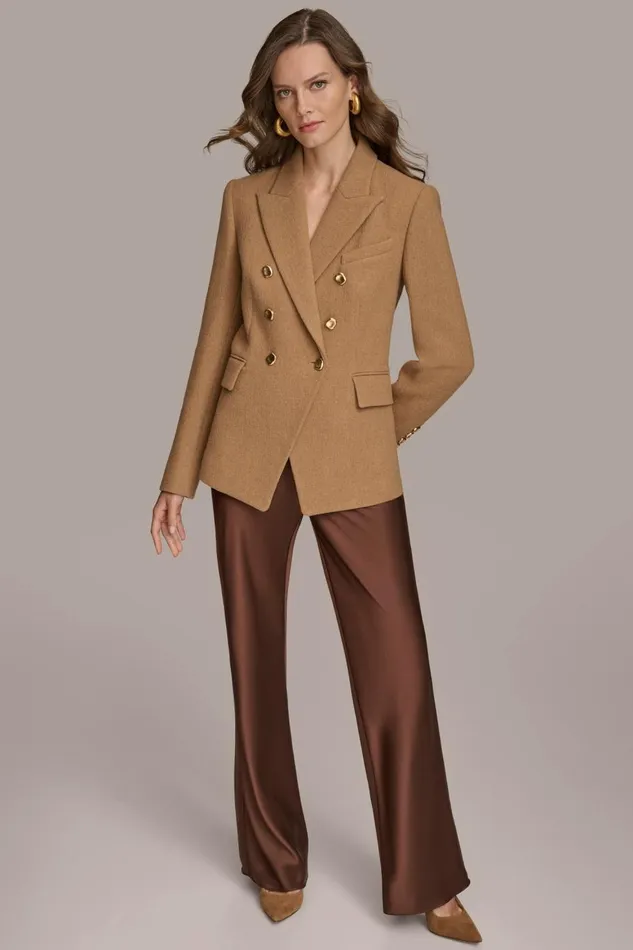 Women Donna Karan Coats And Jackets WOOL BLAZER JACKET Camel