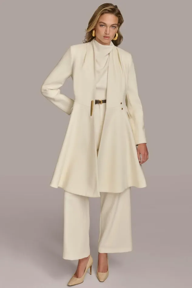 Women Donna Karan Coats And Jackets WOOL DRESS COAT Ivory