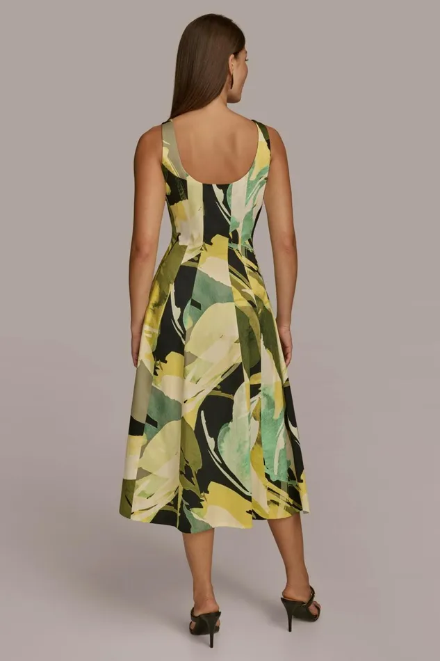 Women Donna Karan Dresses And Jumpsuits ABSTRACT MIDI FIT AND FLARE DRESS Black