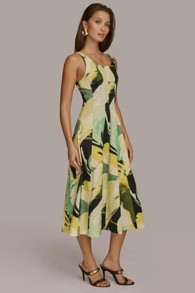 Women Donna Karan Dresses And Jumpsuits ABSTRACT MIDI FIT AND FLARE DRESS Black