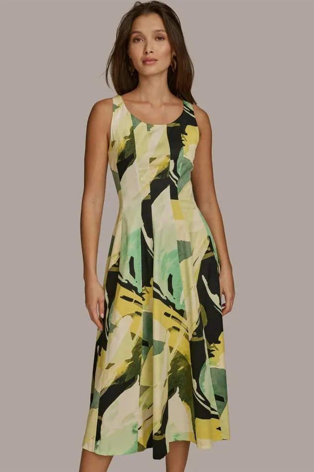 Women Donna Karan Dresses And Jumpsuits ABSTRACT MIDI FIT AND FLARE DRESS Black