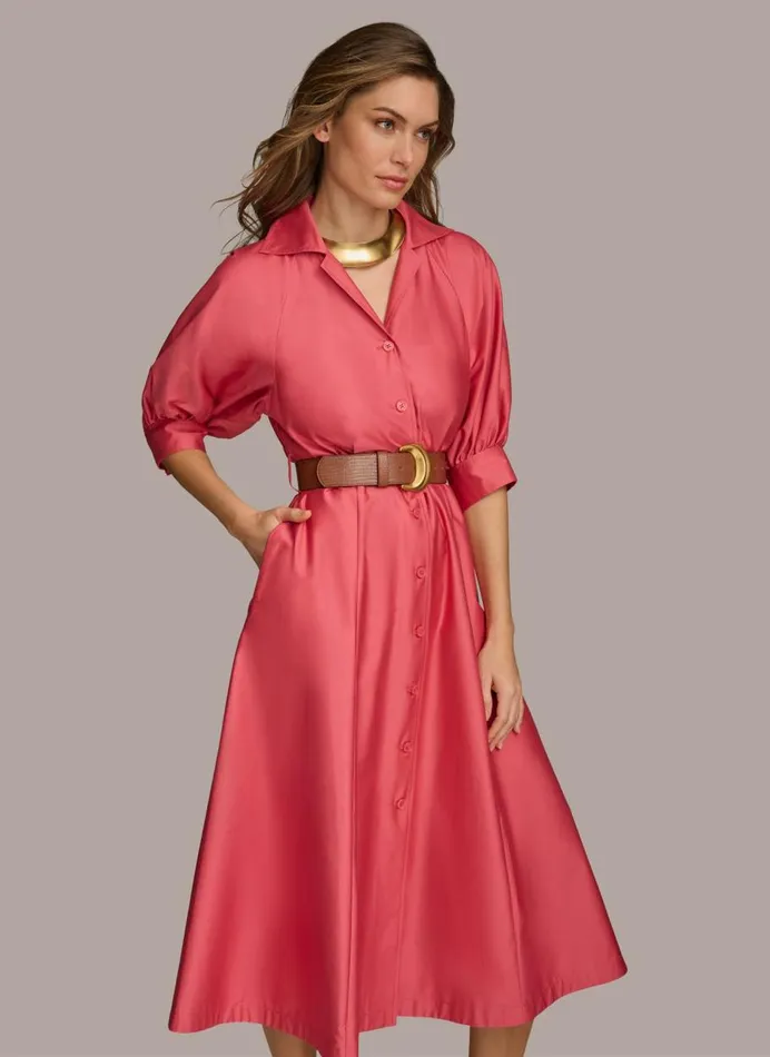 Women Donna Karan Dresses And Jumpsuits COTTON SHIRT DRESS Rose Quartz