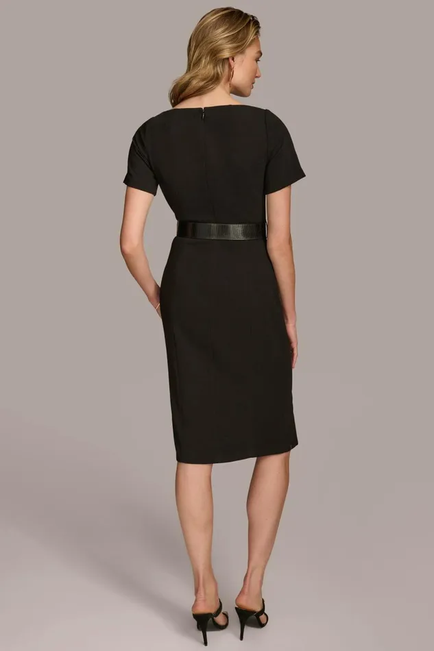 Women Donna Karan Dresses And Jumpsuits CREPE VNECK DRESS WITH BELT Black