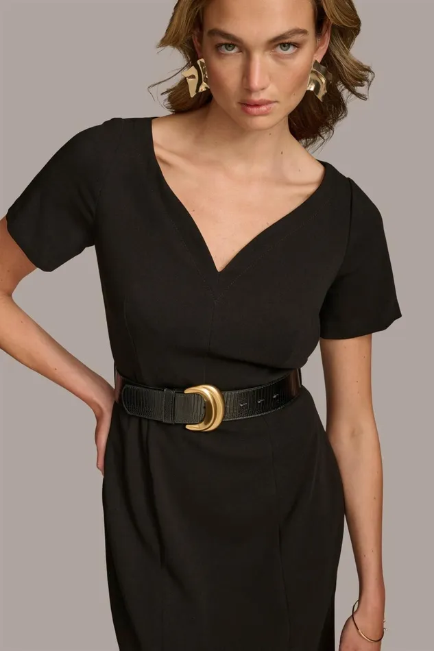 Women Donna Karan Dresses And Jumpsuits CREPE VNECK DRESS WITH BELT Black