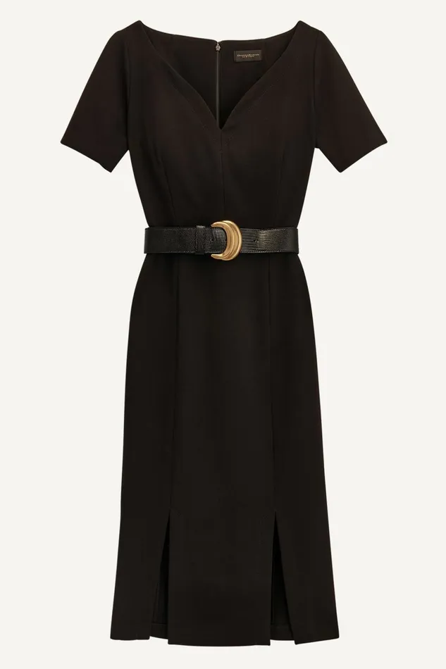 Women Donna Karan Dresses And Jumpsuits CREPE VNECK DRESS WITH BELT Black